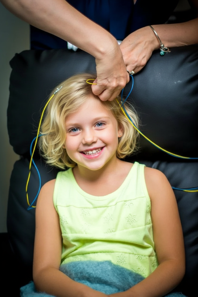 Jeune fille pendant une séance de neurofeedback dynamique.